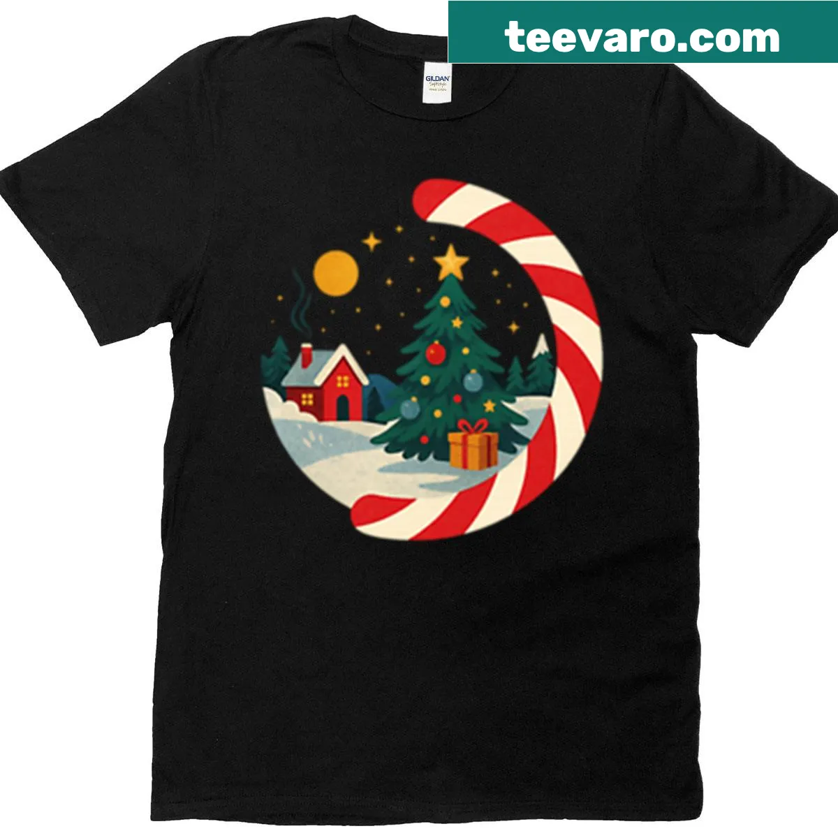 Cute candy cane graphic on T-shirt — on a men's t-shirt