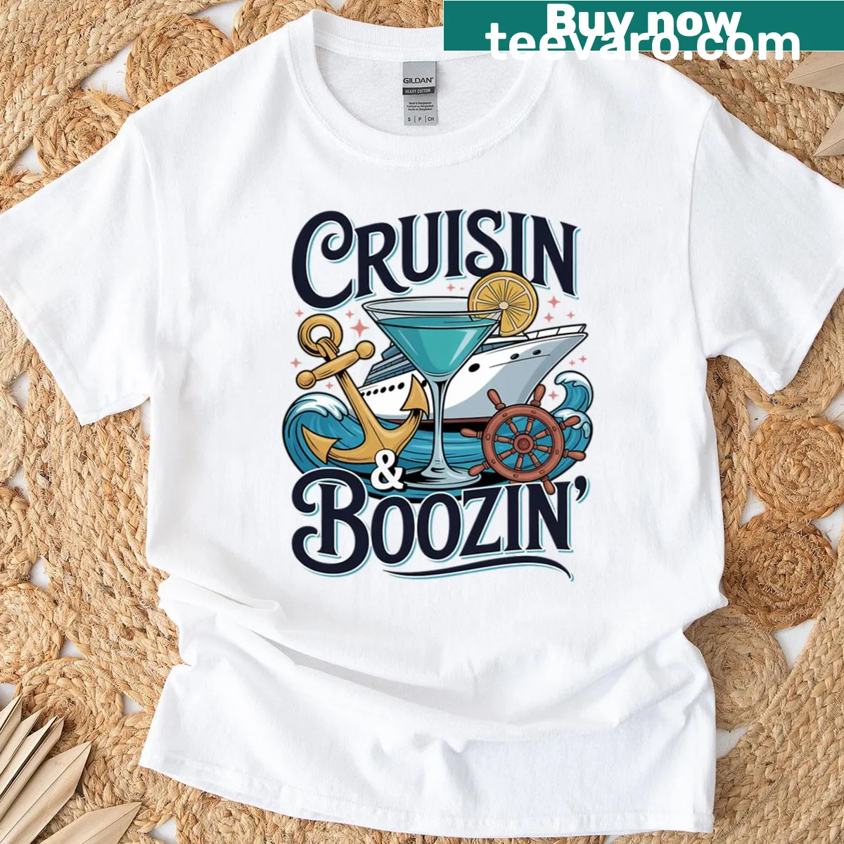 Playful cruise ship graphic on a t-shirt — on a men's t-shirt