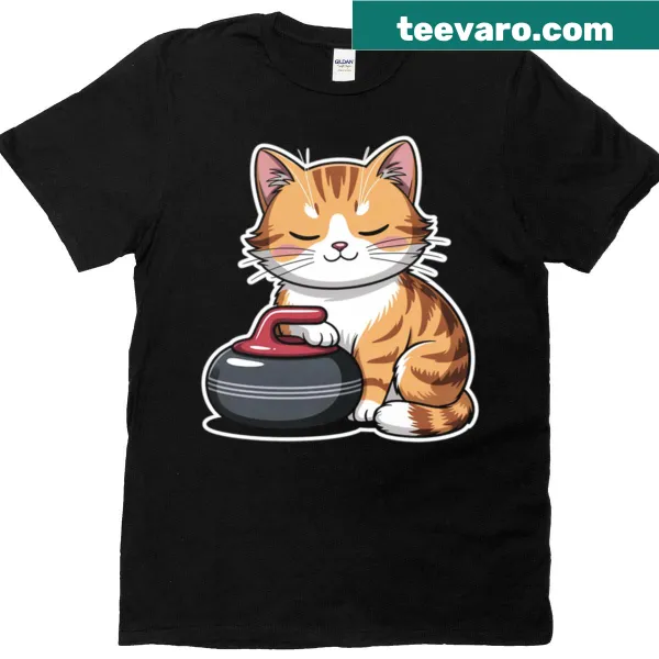 T-shirt with playful text related to curling and cats