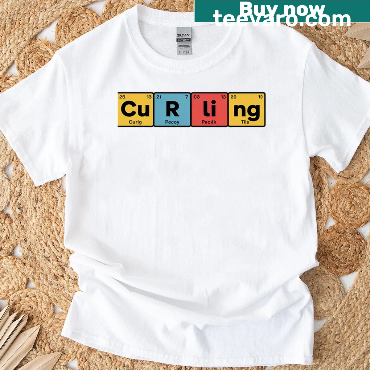 Periodic table design themed around curling for science lovers — on a men's t-shirt