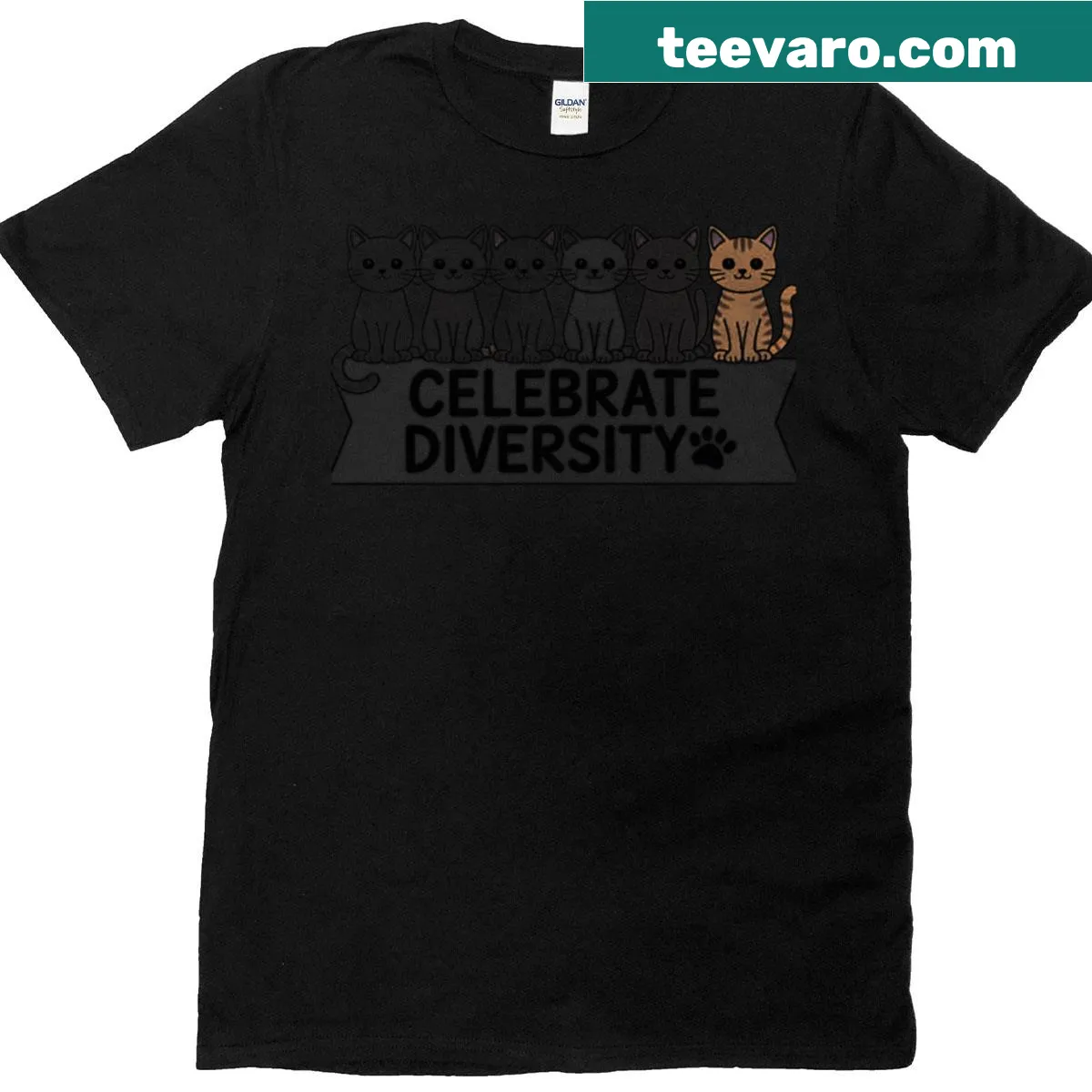 Illustration of diverse cats celebrating pet ownership — on a men's t-shirt