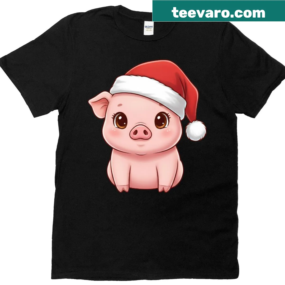 Cute baby piglet in Santa hat graphic T-shirt — on a men's t-shirt