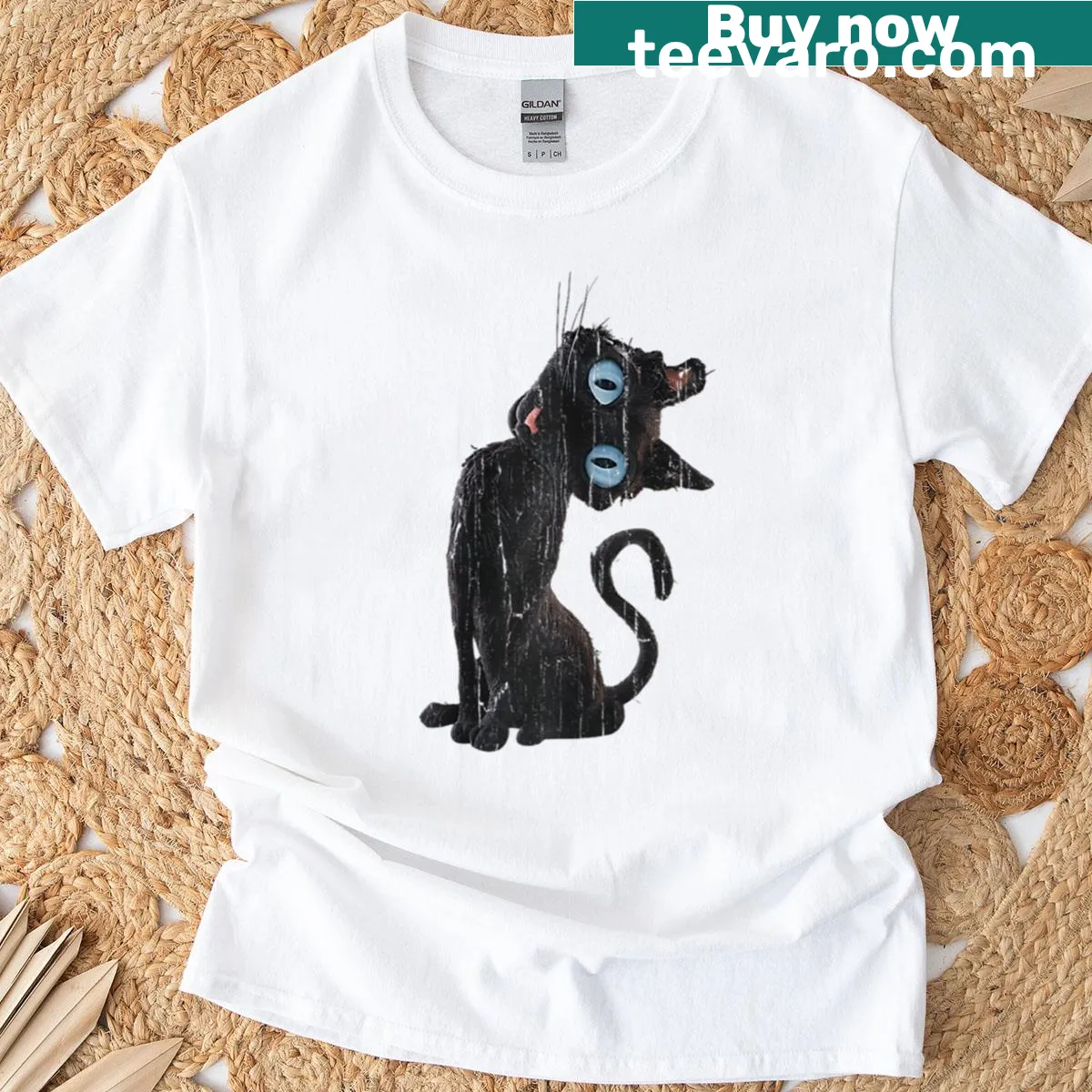 Illustration of a cute black cat — on a men's t-shirt