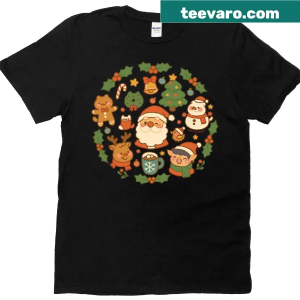 Illustration of various cute Christmas icons on T-shirt
