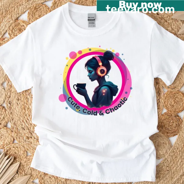 Cute girl wearing headphones illustration on cozy aesthetic T-shirt