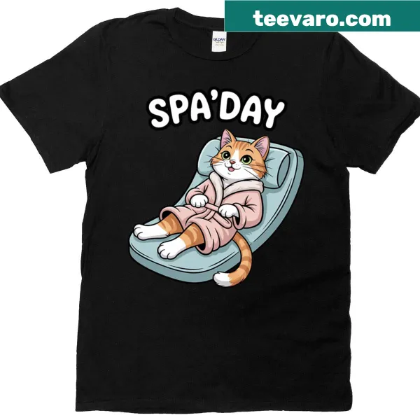 Cartoon cat enjoying a spa day on a T-shirt