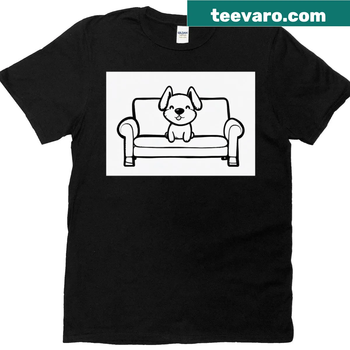 Line art of a cute puppy on a sofa t-shirt. — on a men's t-shirt