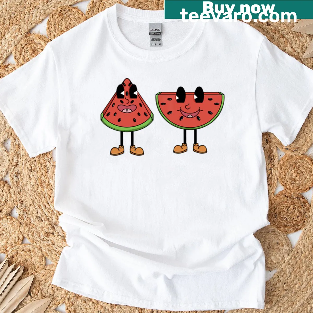 Cute retro watermelon cartoon graphics t-shirt — on a men's t-shirt