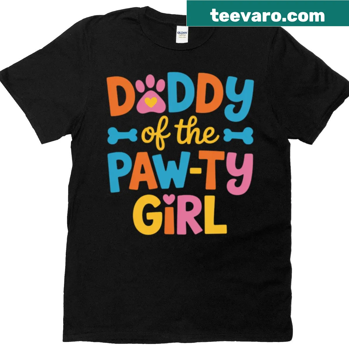 Birthday T-shirt for dads featuring text 'Daddy Of The Birthday Girl' with dog paws — on a men's t-shirt