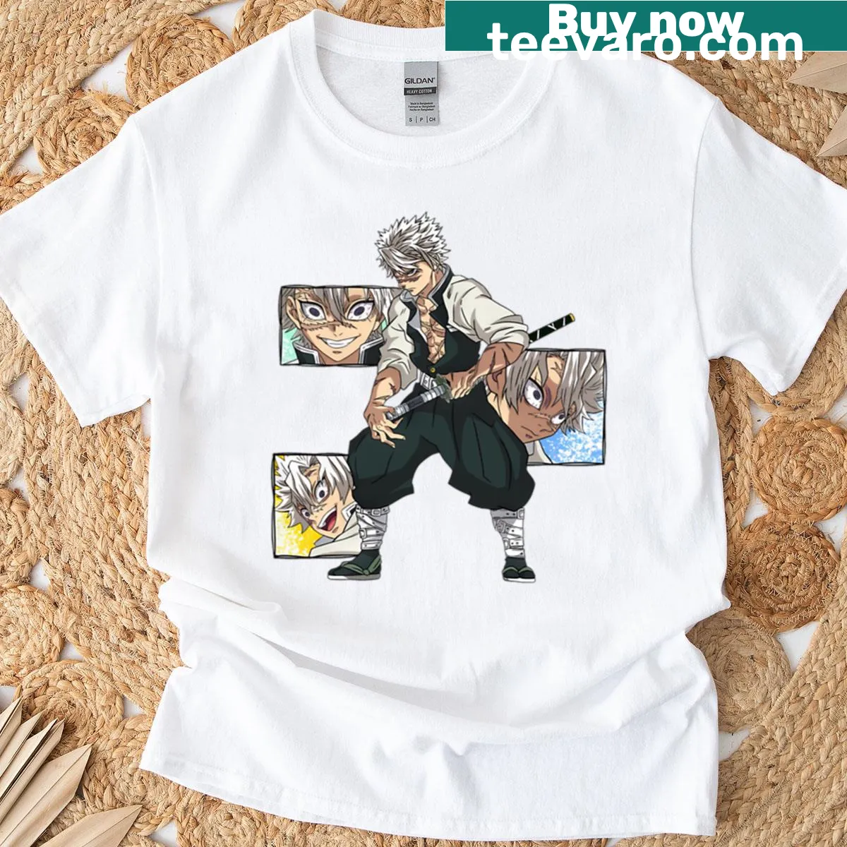 Demon Slayer themed T-shirt with iconic anime symbols — on a men's t-shirt