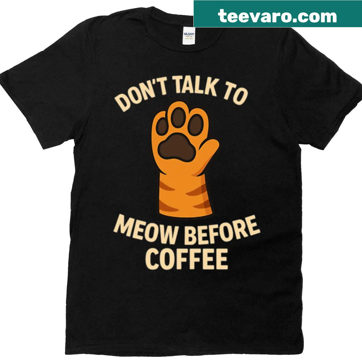 Funny T-shirt with text 'Don't Talk To Meow Before Coffee' and cat graphic — on a men's t-shirt