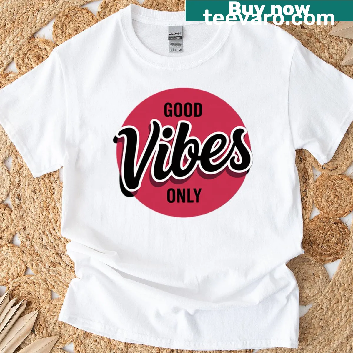 Uplifting t-shirt with the quote 'Good Vibes Only' in typography — on a men's t-shirt