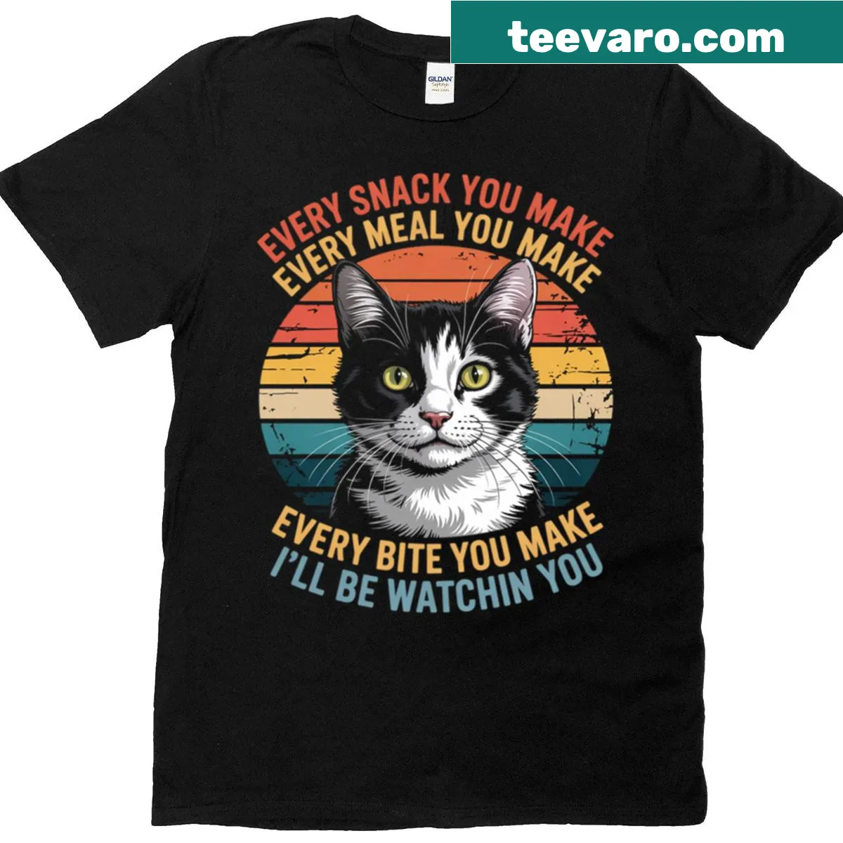 Funny cat lover t-shirt with the phrase Every Snack You Make. — on a men's t-shirt