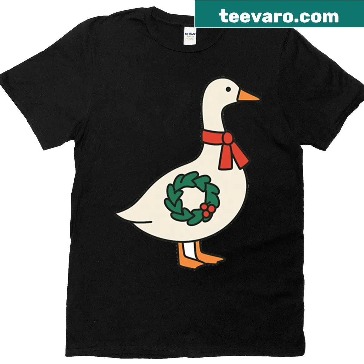 Minimalist design t-shirt featuring a festive goose silhouette. — on a men's t-shirt