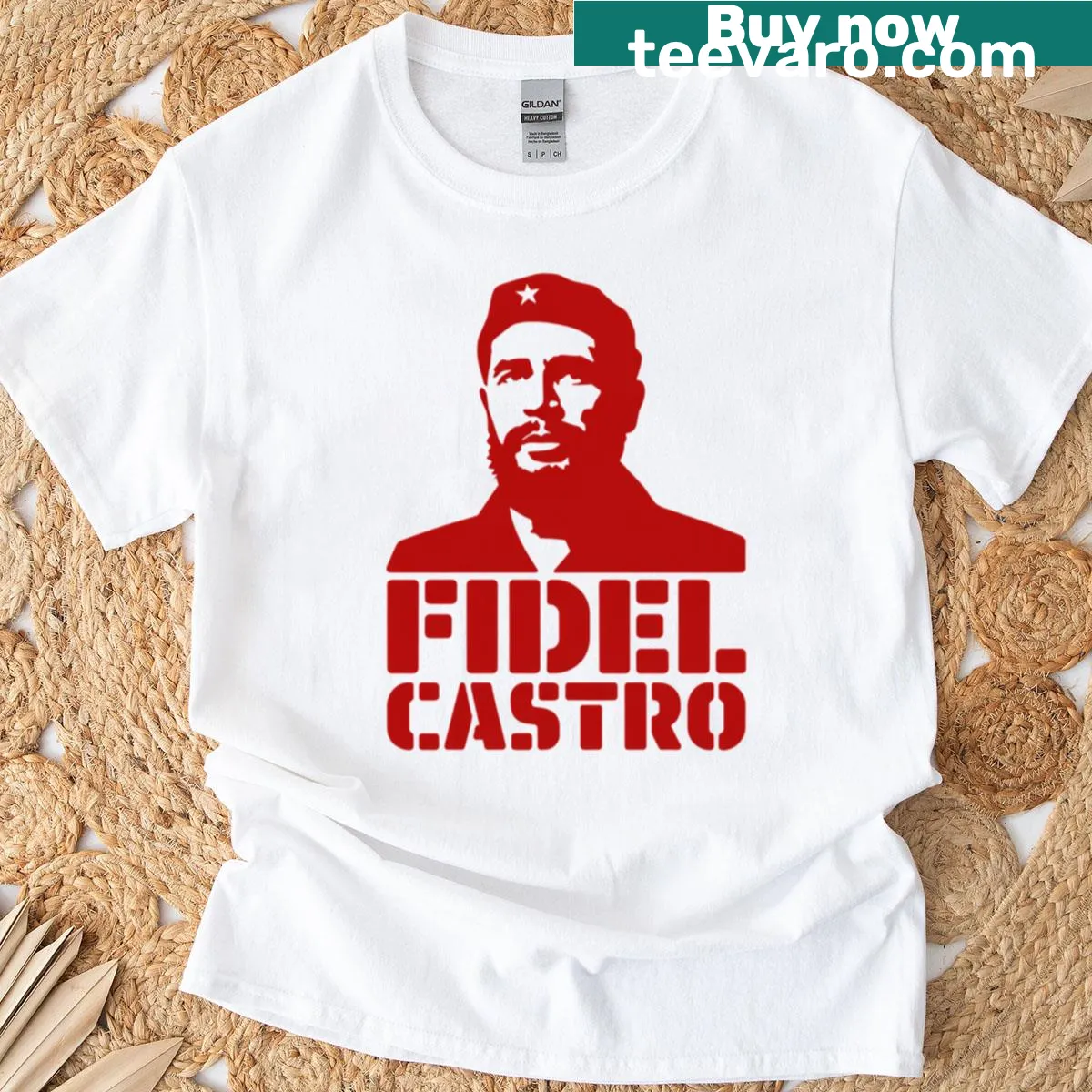 Illustration of Fidel Castro with a revolutionary theme T-shirt — on a men's t-shirt