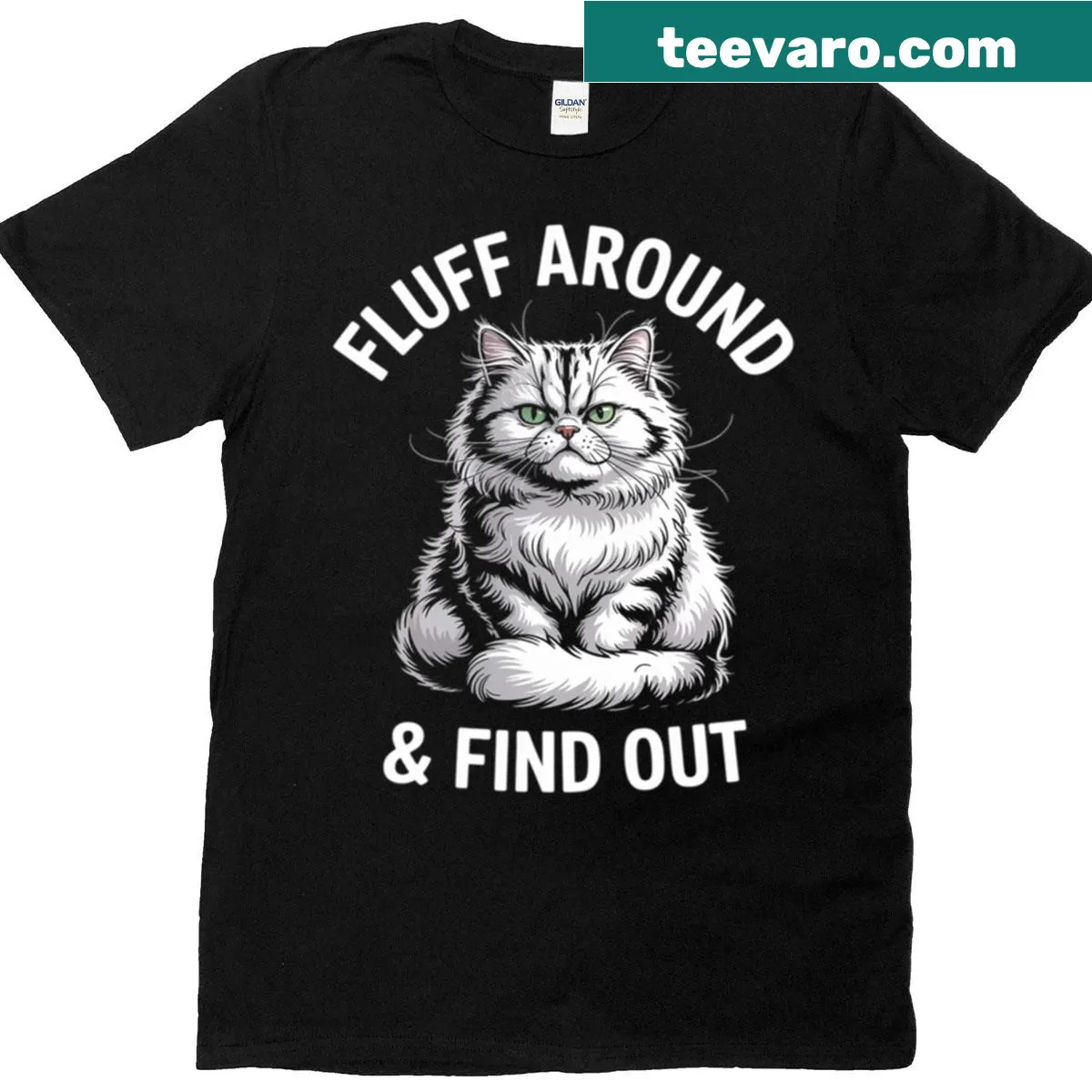 Sarcastic cat lady quote t-shirt with playful typography — on a men's t-shirt