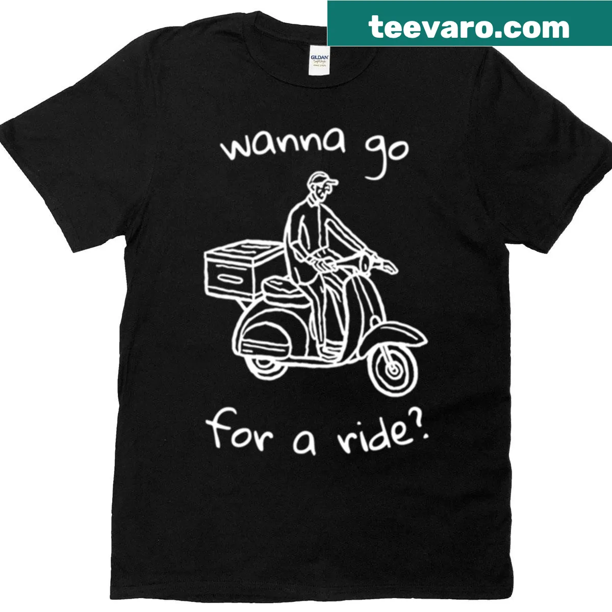 Illustration of a food delivery scooter on a t-shirt — on a men's t-shirt