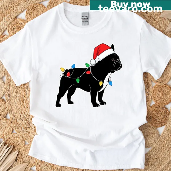 Silhouette of a French Bulldog with Christmas lights on a t-shirt