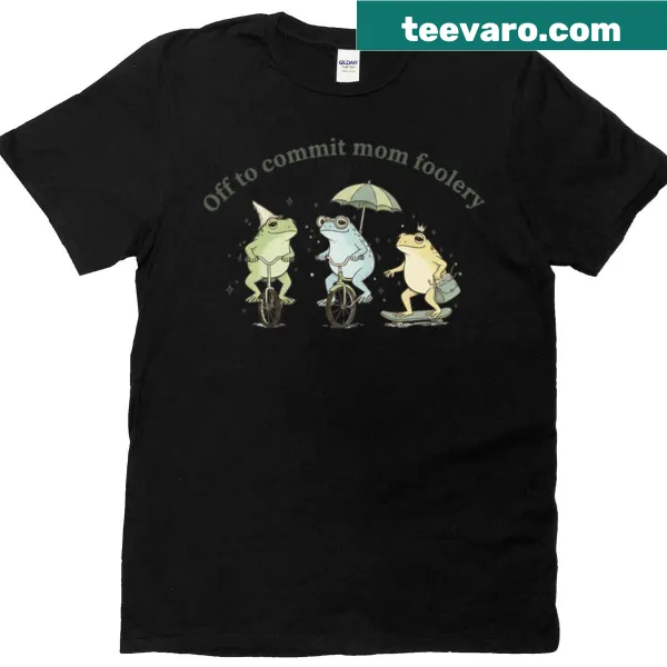Whimsical T-shirt with cartoon frogs and humorous saying for moms