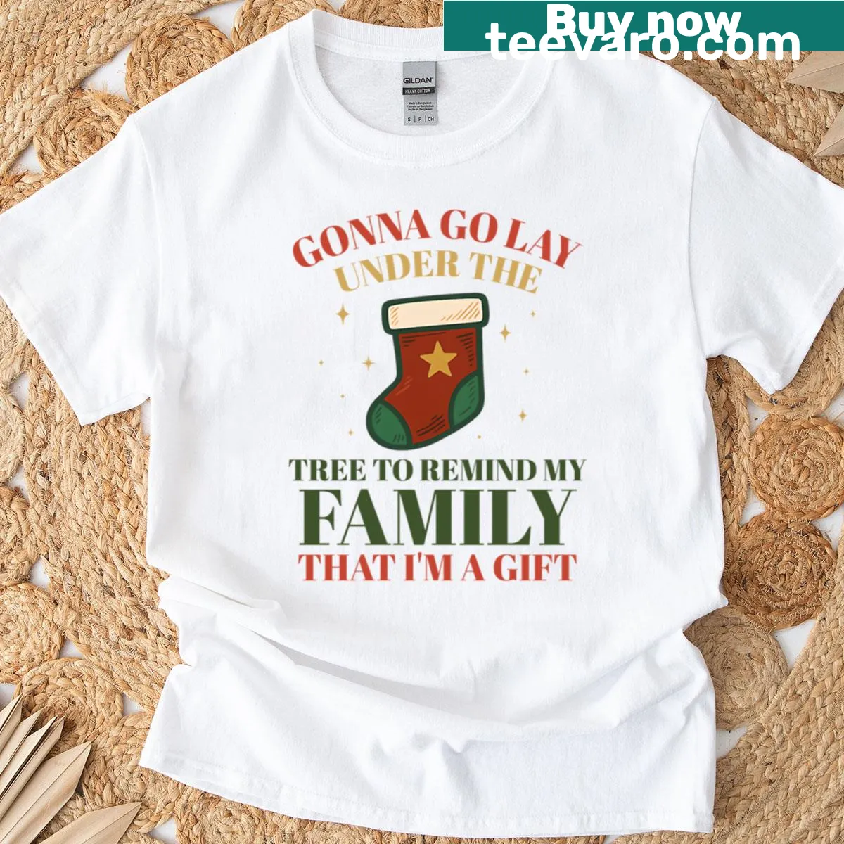 Festive T-shirt with a holiday message about laying under the Christmas tree — on a men's t-shirt