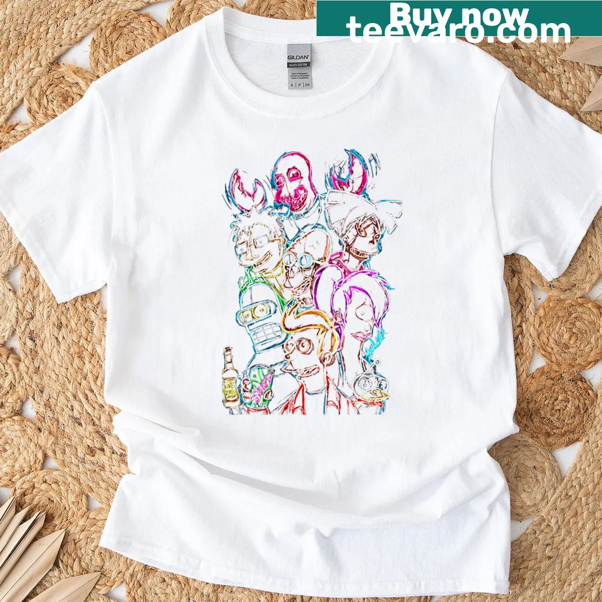 Futuristic cartoon characters illustrated on a T-shirt — on a men's t-shirt
