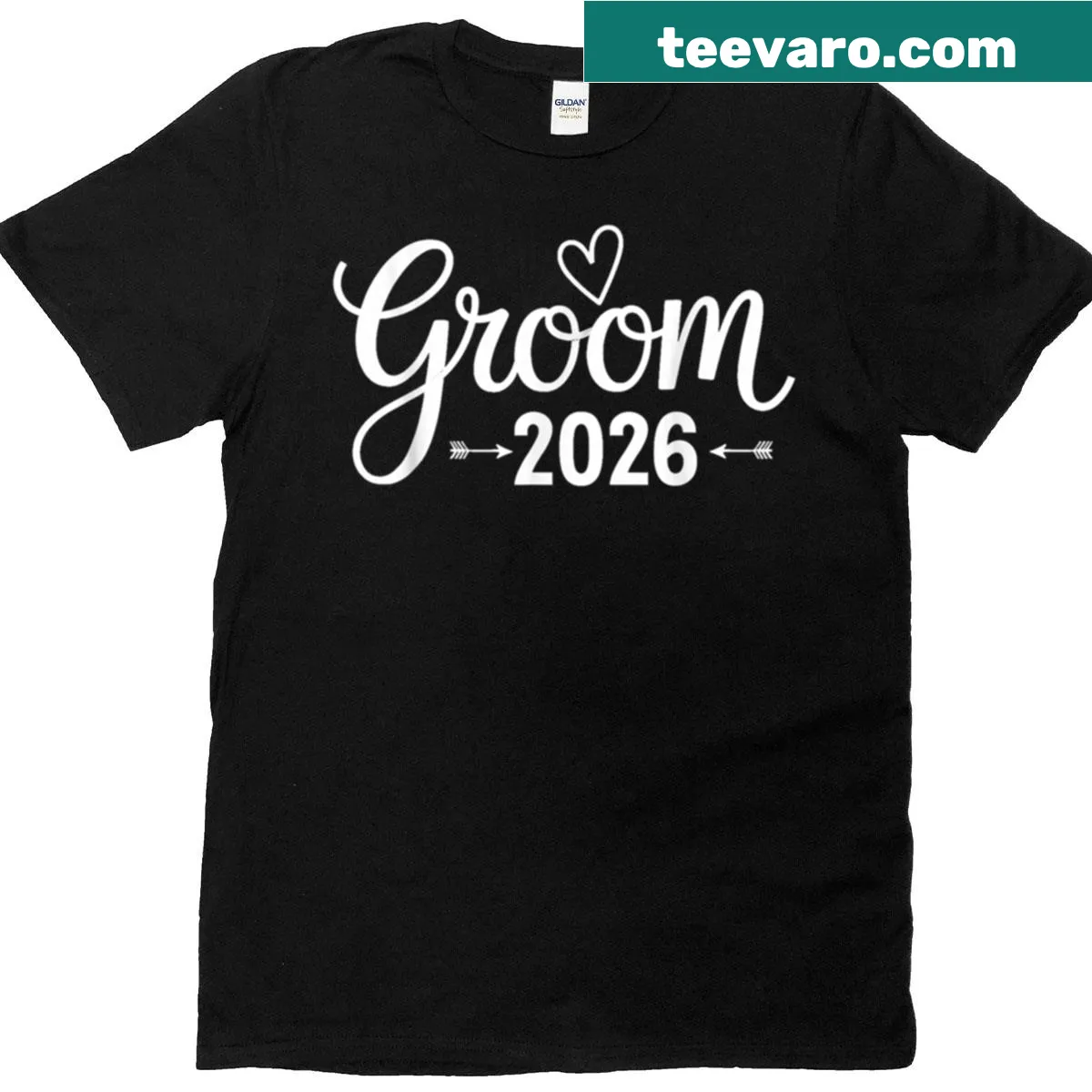 T-shirt for grooms with 'Groom Est 2026' text — on a men's t-shirt