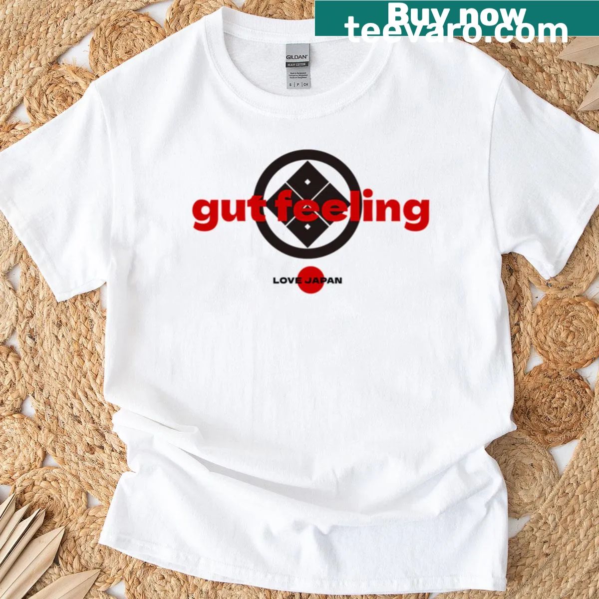 Minimal Japanese crest design on a mom T-shirt — on a men's t-shirt
