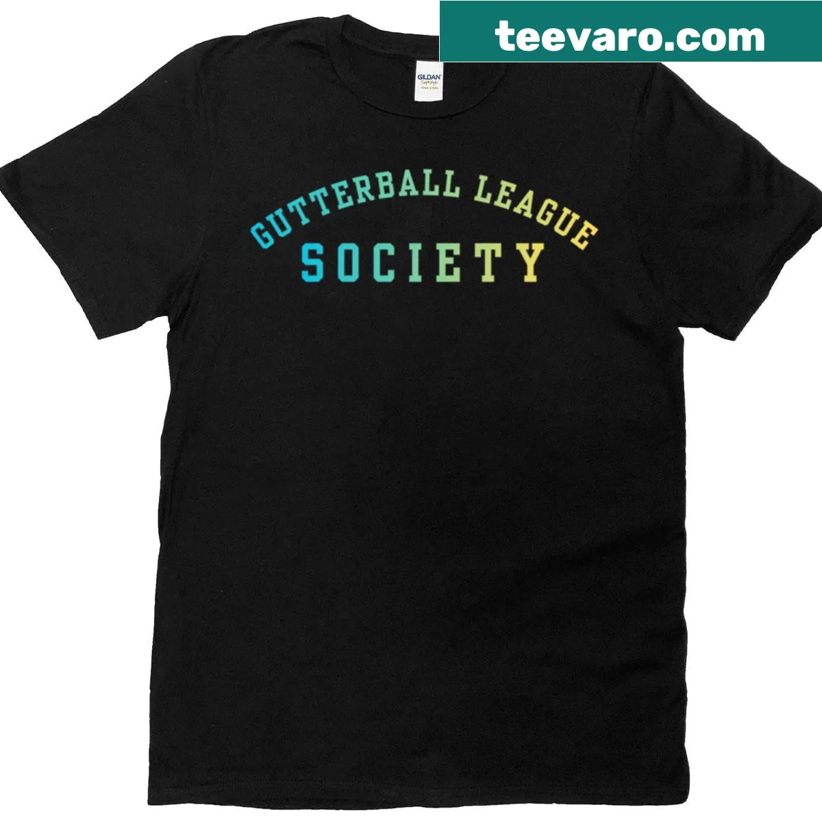 Funny bowling t-shirt with 'Gutterball League Society' text — on a men's t-shirt