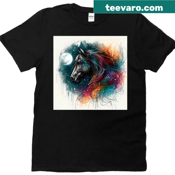 T-shirt featuring an illustration of a horse with the moon and stars