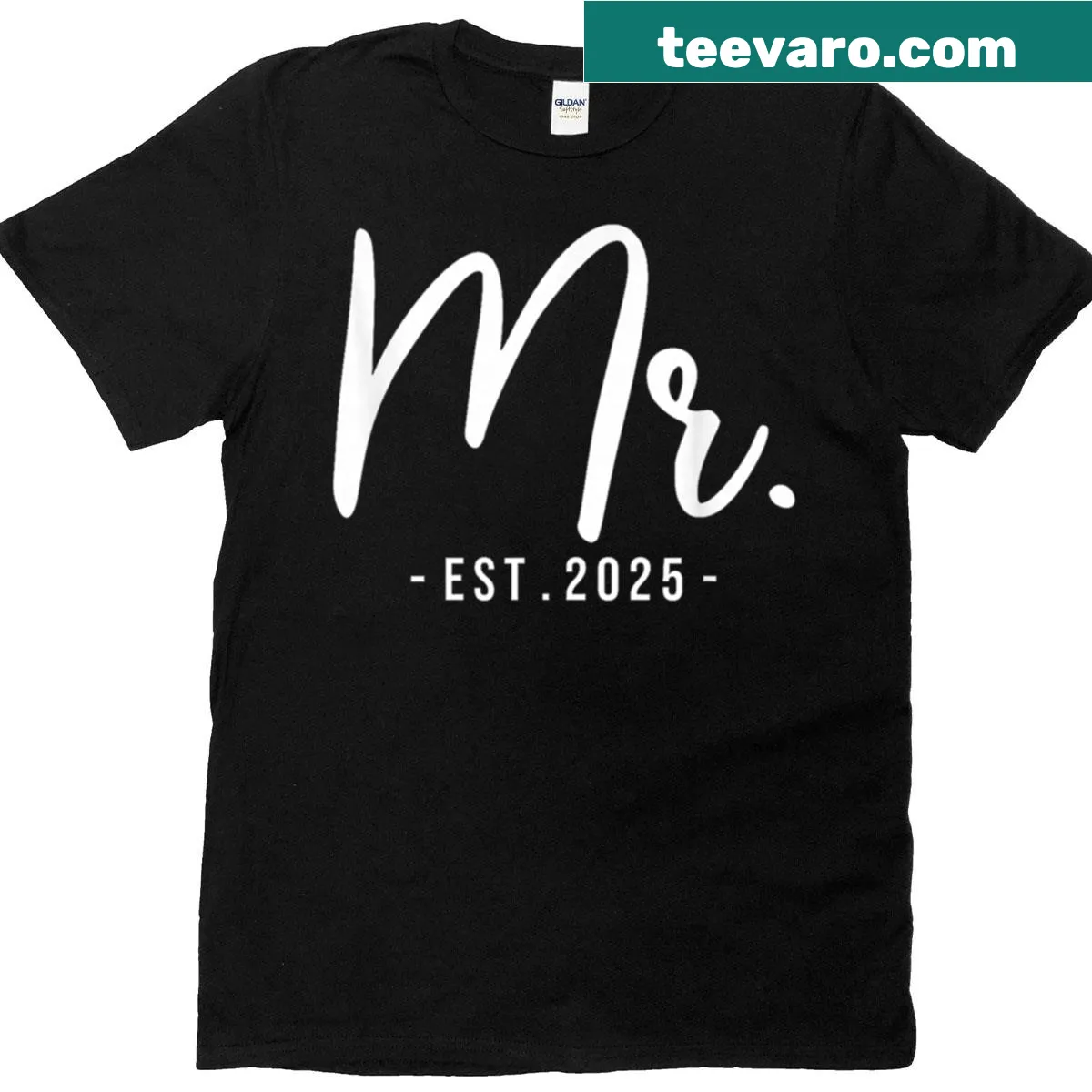 Husband T-shirt with 'Mr Est 2025' text for weddings — on a men's t-shirt