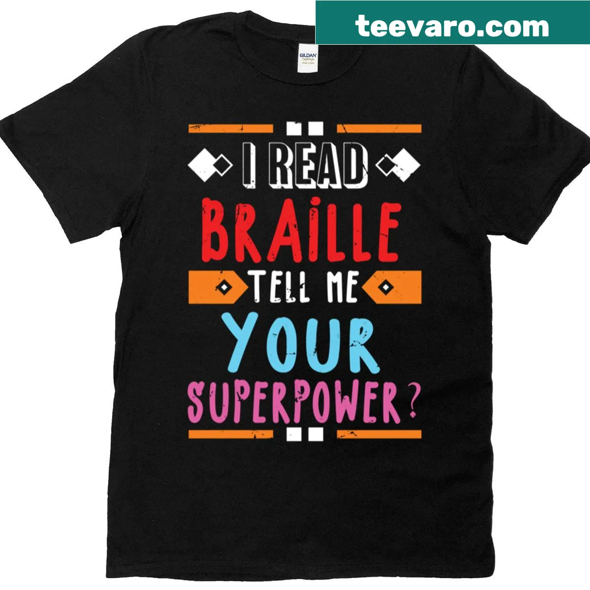 Braille teacher t-shirt with humorous text about superpowers — on a men's t-shirt