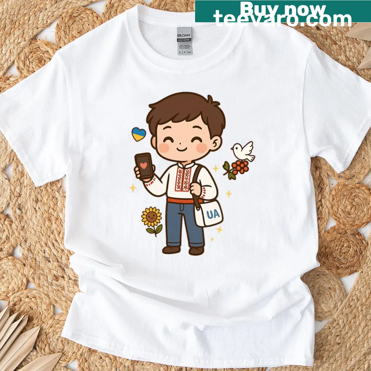 Kawaii Ukrainian boy illustration t-shirt — on a men's t-shirt