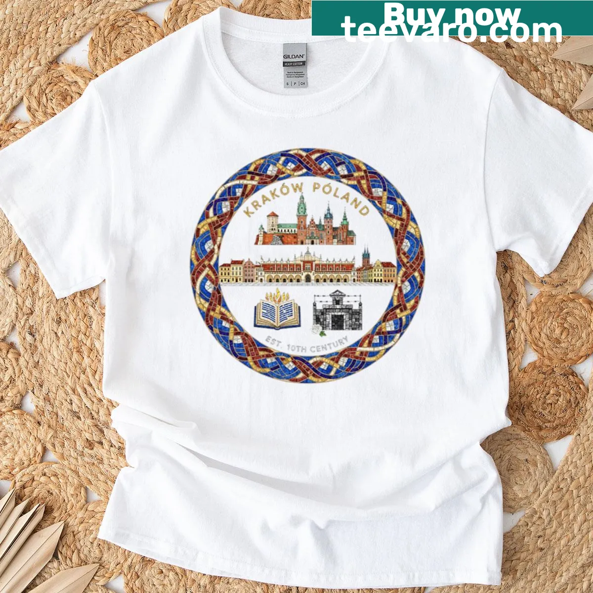 Illustration of Krakow landmarks on a T-shirt — on a men's t-shirt