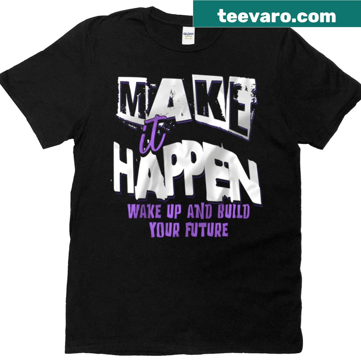Motivational t-shirt with 'Make It Happen' quote for daily inspiration — on a men's t-shirt