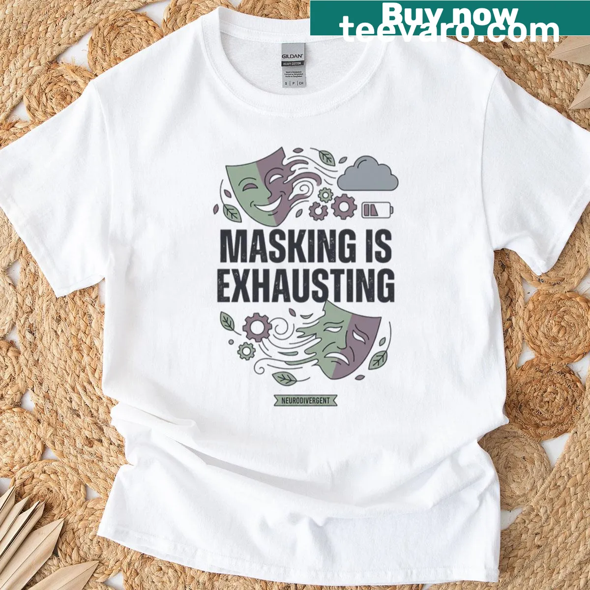 Edgy t-shirt with the phrase 'Masking Is Exhausting' — on a men's t-shirt