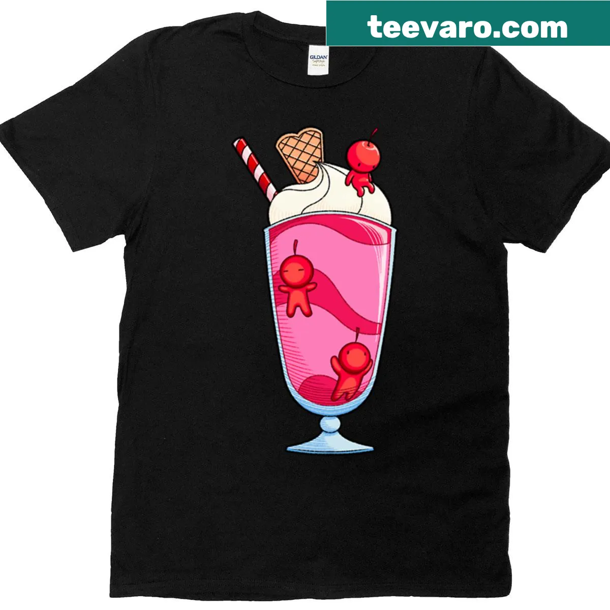 Whimsical graphic of people enjoying milkshakes on a T-shirt — on a men's t-shirt