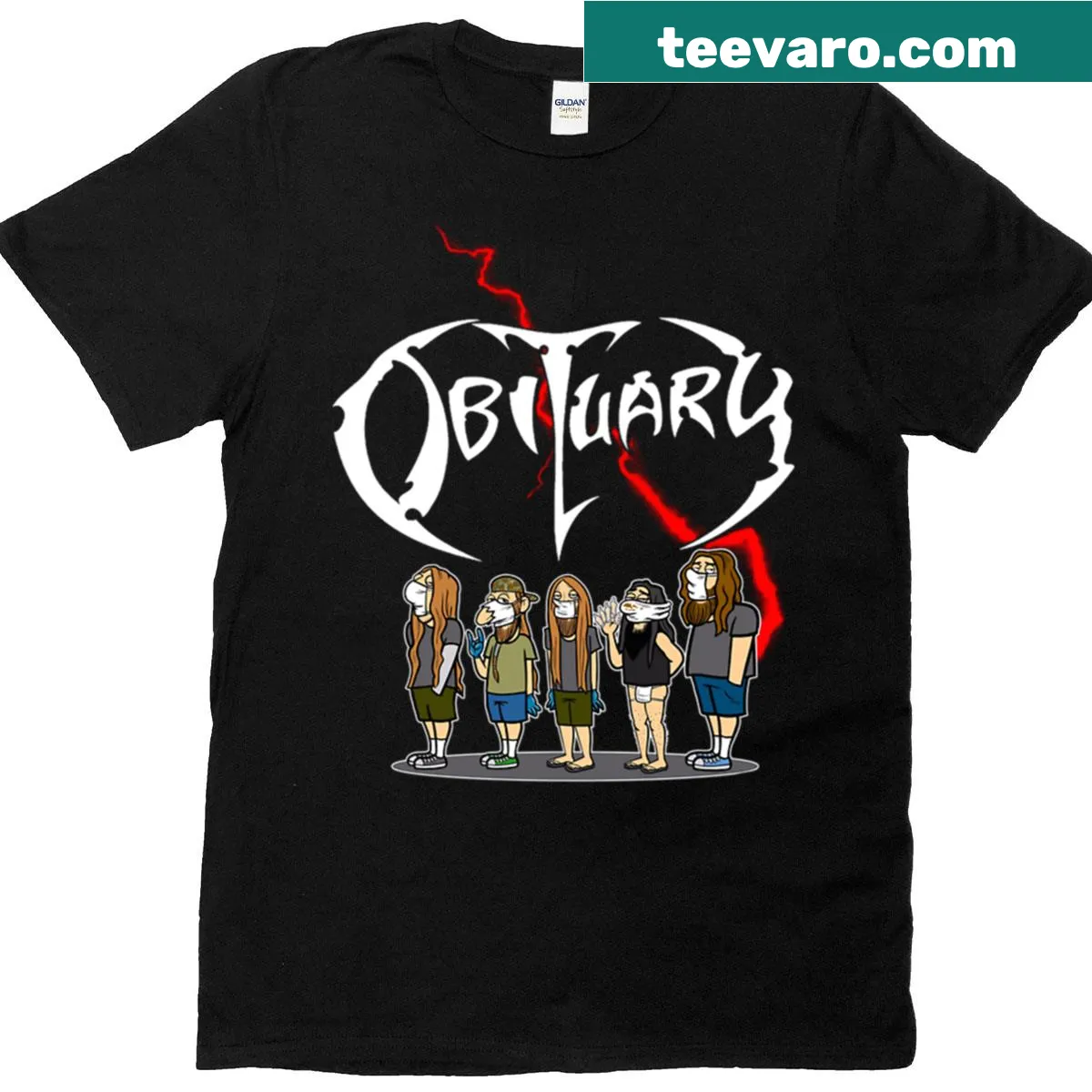 Distressed vintage-style Obituary metal band t-shirt — on a men's t-shirt