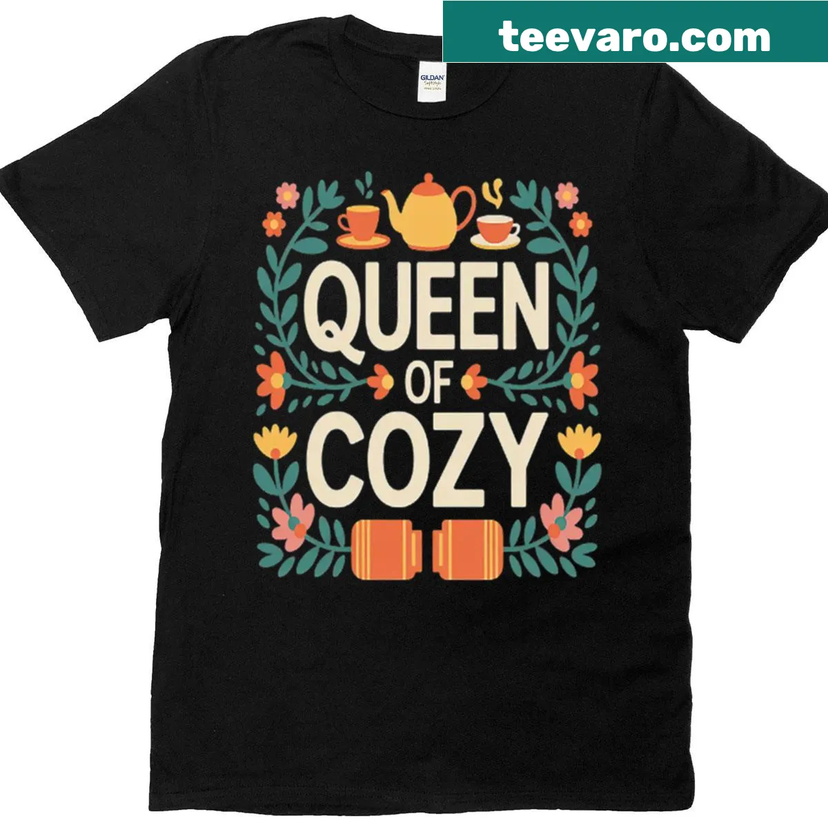 Cute T-shirt for book lovers featuring tea and book graphics — on a men's t-shirt