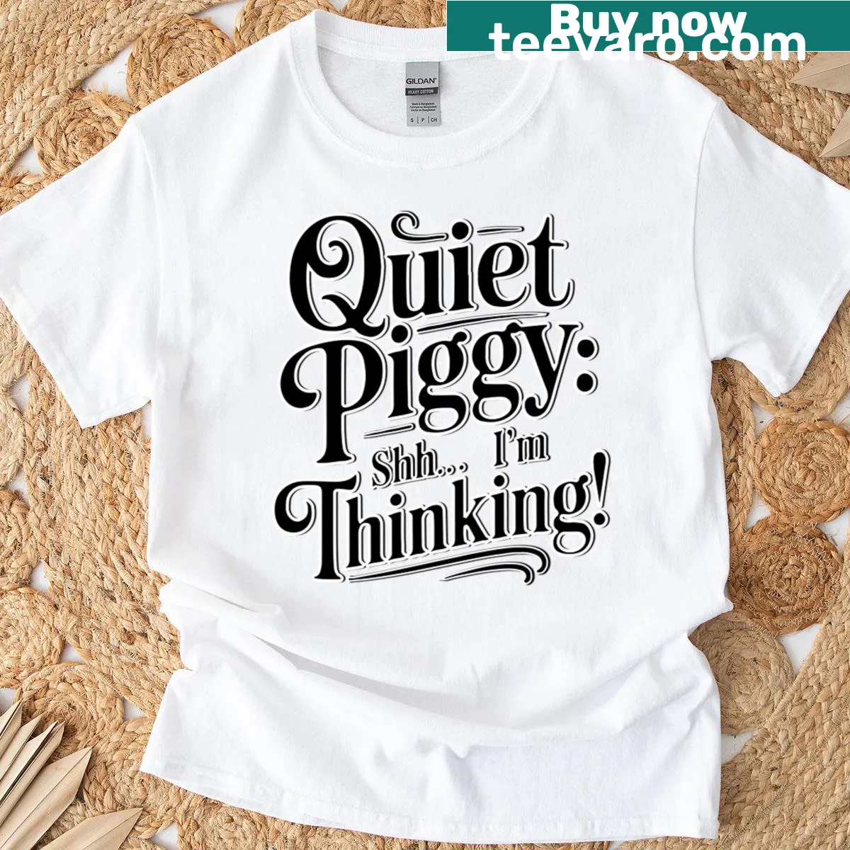 Cute piggy illustration t-shirt with thoughtful theme — on a men's t-shirt