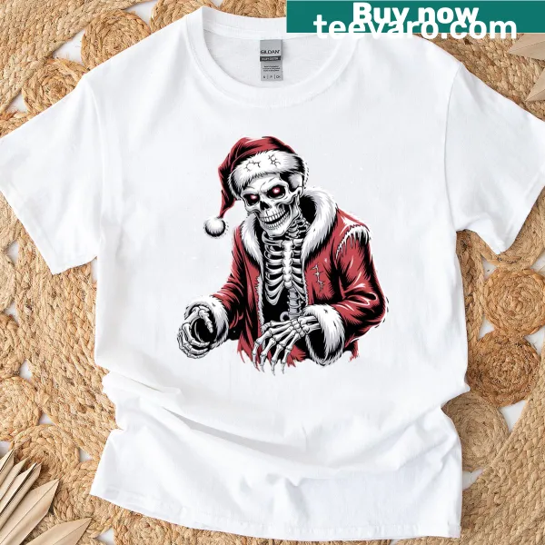 Scary Christmas Skeleton T-shirt with festive skeleton illustration