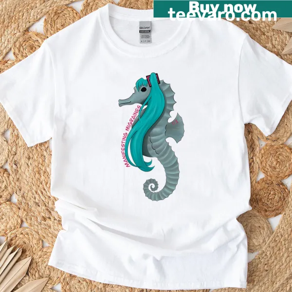 Whimsical cartoon of a seahorse styled after Miku