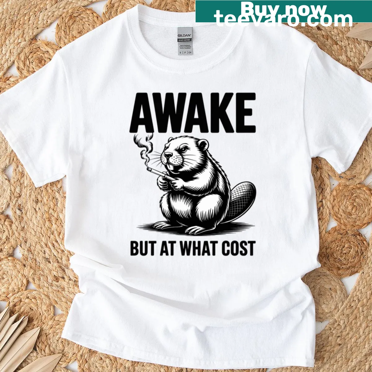 Humorous cartoon of a smoking capybara on a T-shirt — on a men's t-shirt