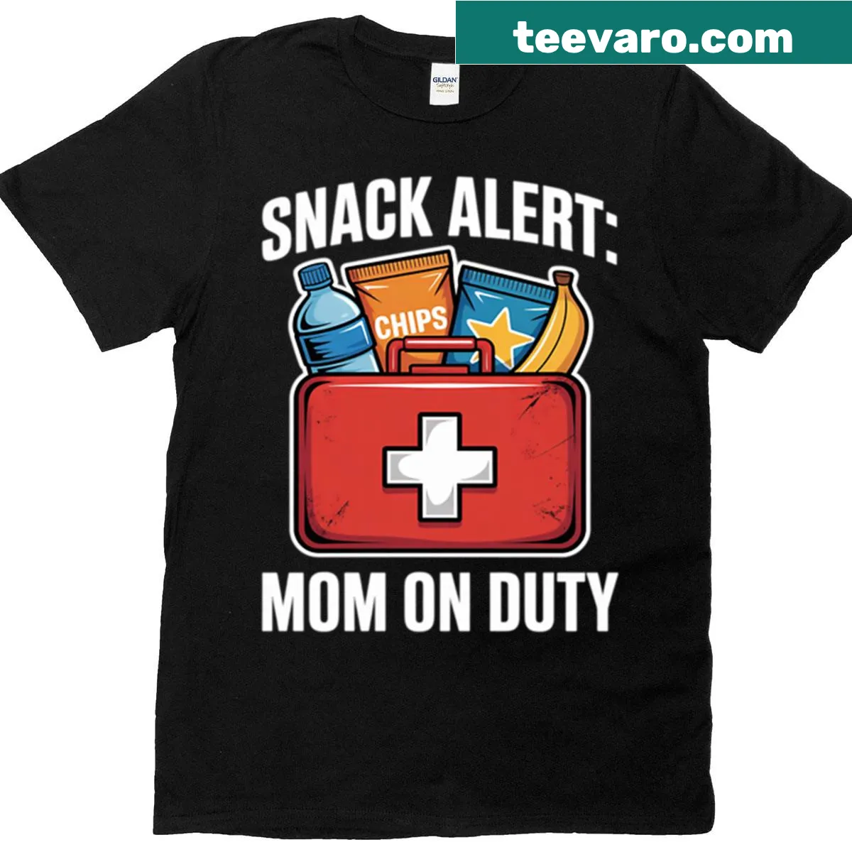 Snack Alert Mom On Duty T-shirt with playful typography — on a men's t-shirt