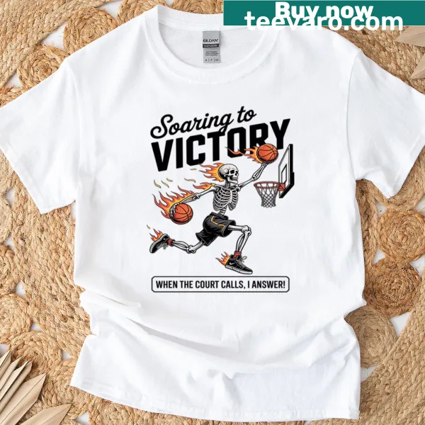 Skeleton basketball player t-shirt with the phrase Soaring To Victory