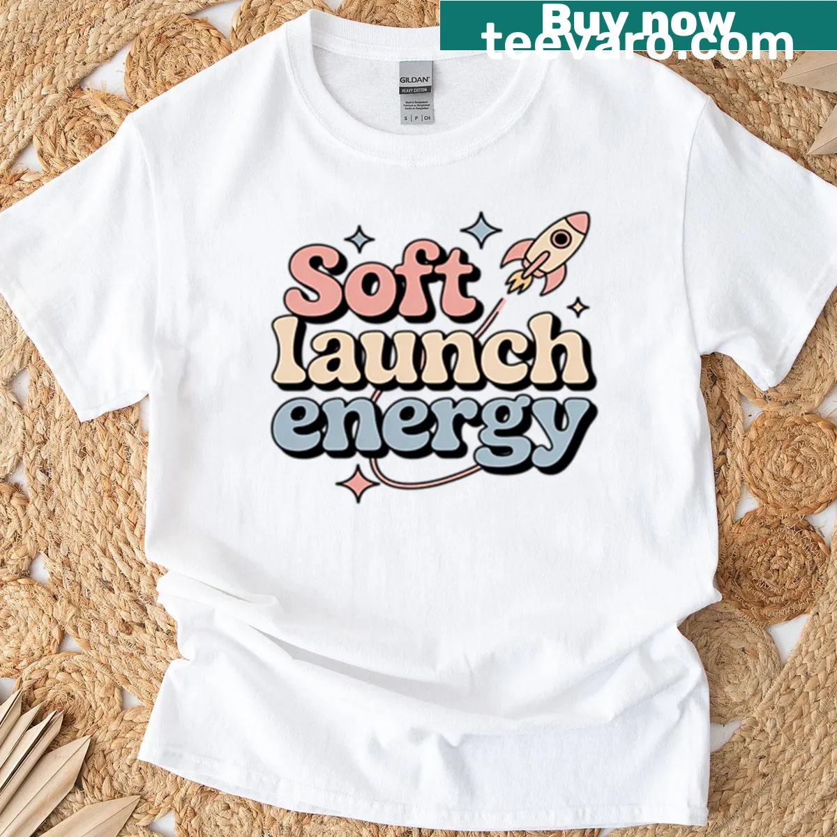 Distressed T-shirt with the text 'Soft Launch Energy' in an edgy font — on a men's t-shirt