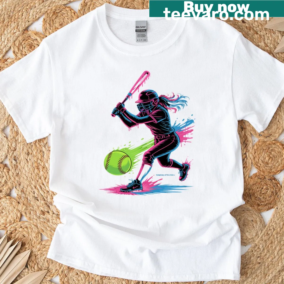 Softball player graphic with ice cream drip design — on a men's t-shirt