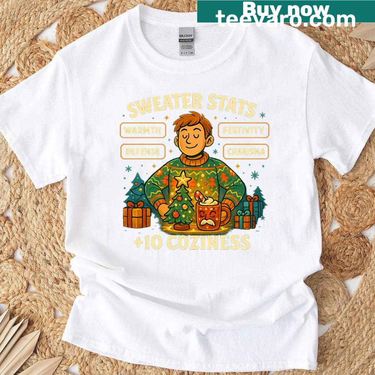 Holiday-themed RPG cozy design T-shirt — on a men's t-shirt