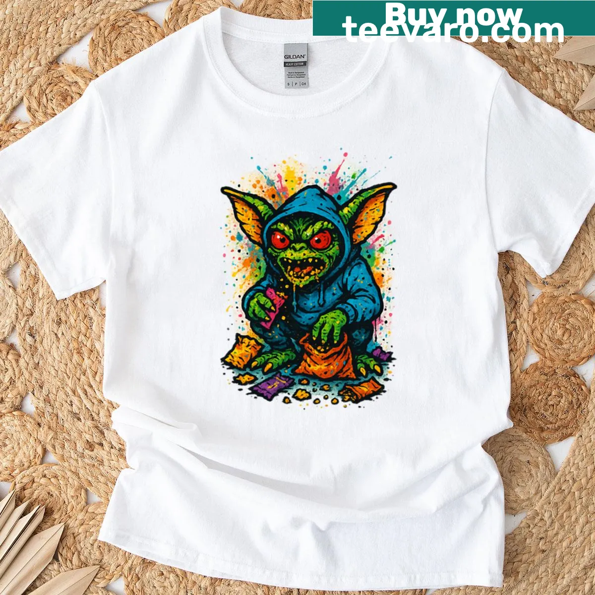 Cartoon gremlin munchies design on a T-shirt — on a men's t-shirt