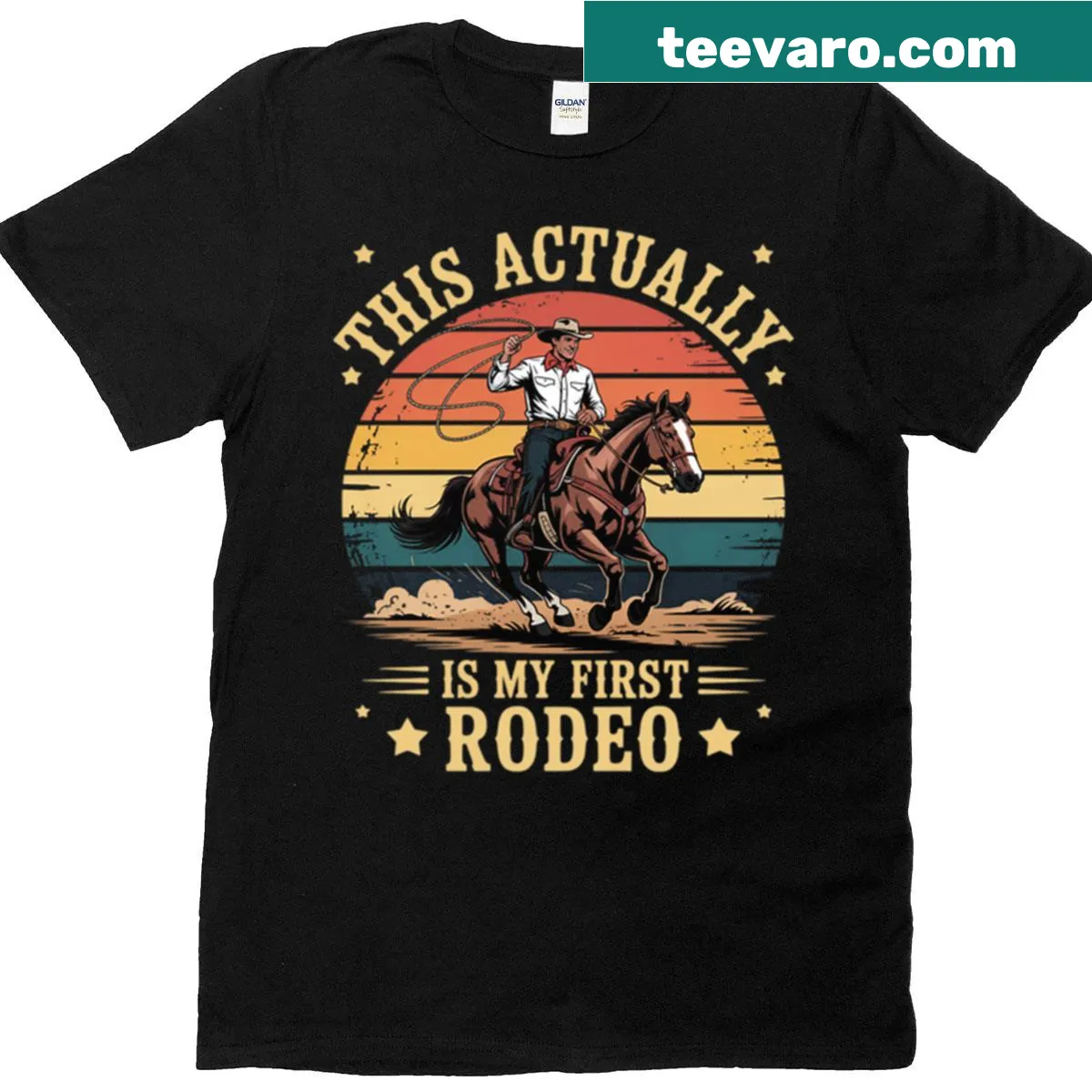 Country-themed t-shirt with rodeo quote and greeting — on a men's t-shirt