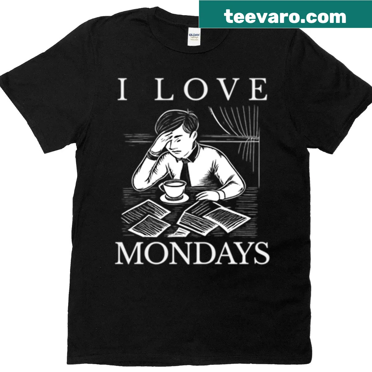 Illustration of a tired office worker on a white t-shirt — on a men's t-shirt